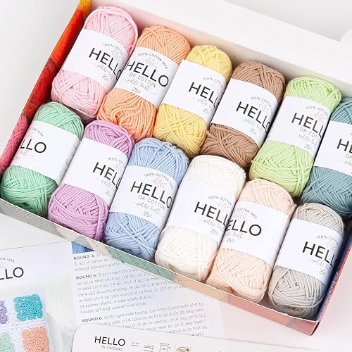 Hello 100% Cotton 12 Ball Yarn Pack - Pastel
