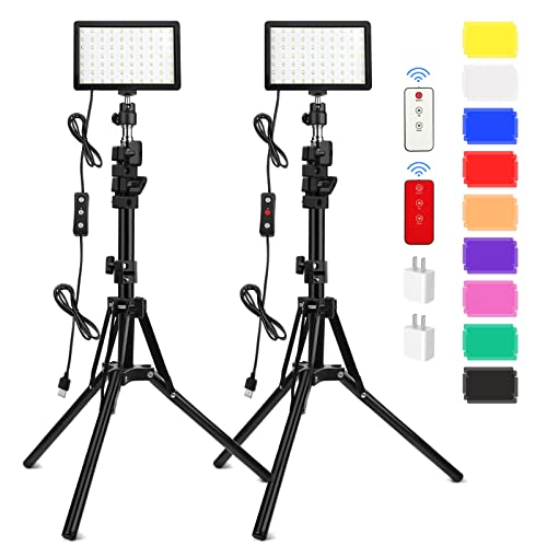 2 Pack 70 LED Video Light with 62.99'' Tripod Stand/Color Filters, Obeamiu 5600K USB Studio Lights Shooting Kit for Photography Lighting, Zoom Call Lighting, Live Streaming, Video Conferencing - 62.99 Inch Tripod