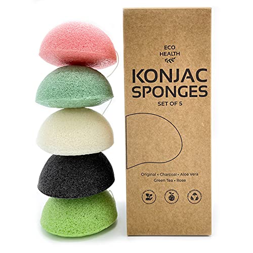 Eco Health Natural Konjac Sponges, for Deep Cleaning and Exfoliating, These Facial Sponges are 100% Natural Face Sponges - Pack of 5 Giant Konjac Sponge