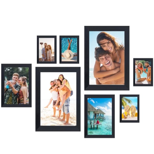 8 Pcs Multi Photo Frames Multiple Size Photograph, Black Picture Frame For Tabletop or Wall Décor, Gallery Photo Frames