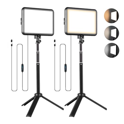 NiceVeedi Photography Lighting Kit, 2-Pack LED Desktop Video Light 2800K-6500K for Filming/Zoom/Game/Streaming/Video Conference/TikTok, 14 * 18cm Dimmable Studio Light with 40-60cm Portable Tripod