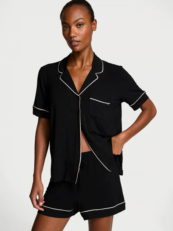 Modal Soft Short Pajama Set - Black/xxl
