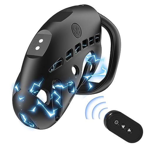 LOCKINK Remote Control Electric Shock Male Cock Cage Chastity Device - 9 e-stim intensities Chastity Cage with 3 Active Rings Adult Sex Toy for Men Exercise | Key and Lock Included