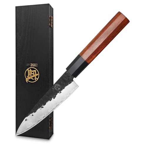 MITSUMOTO SAKARI 5.5 inch Japanese Hand Forged Paring Knife, High Carbon Steel Fruit and Vegetable Knife, Professional Kitchen Chef Knife (Rosewood Handle & Gift Box) - Paring Chef's Knife