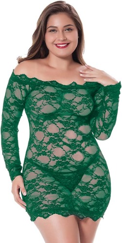 LINGERLOVE Womens Plus Size Sexy Lingerie Chemise Floral Lace Babydoll See Through Bodysuit Lingerie - Green 3X-Large-4X-Large