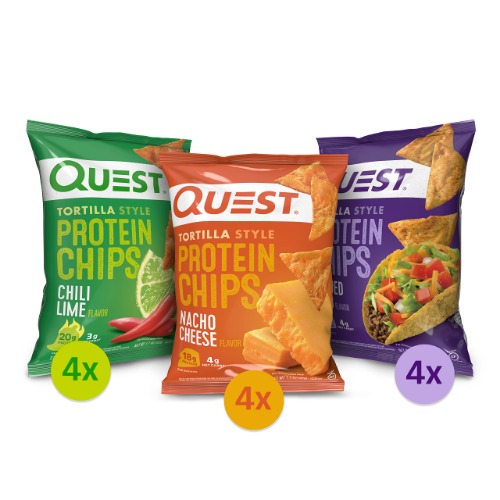 Quest Tortilla Style Protein Chips Variety Pack, Chili Lime, Nacho Cheese, Loaded Taco, 12 Count - Variety Pack 1.1 Ounce (Pack of 12)