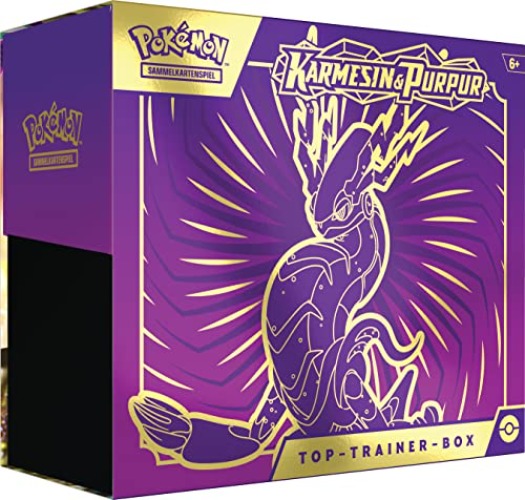 Pokémon-Sammelkartenspiel: Top-Trainer-Box Karmesin & Purpur (Miraidon) (9 Boosterpacks & Premium-Zubehör) - 9 Boosterpacks & Premium-Zubehör - Miraidon - Single