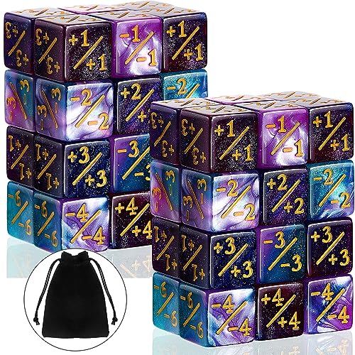 Pomeloone 48 Stücke Würfel Zähler, Token Würfel Loyalität Würfel D6 Würfel Kompatibel mit MTG, CCG, Kartenspiel Zubehör, mit Aufbewahrungsbeuteln (Cyan+Violett) - Cyan+violett