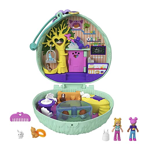 Polly Pocket GTN15 - Igel-Café Schatulle im Café- und Haustier-Design, kleiner Polly Puppe & Freundin, 2 Tierfiguren, Überraschungseffekte, tolles Sielzeug Geschenk für Kinder ab 4 Jahren - Igel Cafe - Einzeln