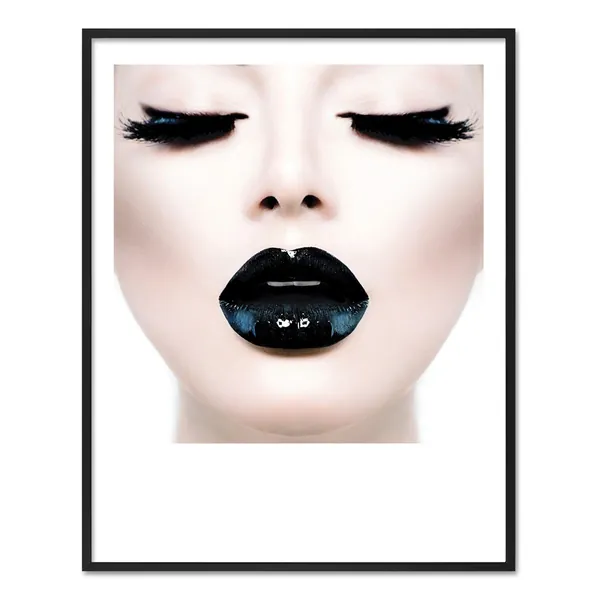 PHOTOLINI Design-Poster mit Bilderrahmen Schwarz 'Schwarze Lippen' 40x50 cm Motiv Pop Art - Poster + Rahmen Schwarz Lippen, 40x50 Cm