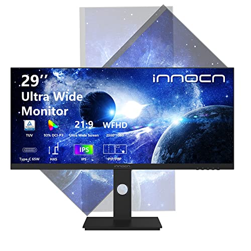 INNOCN 29C1F-D 29" Ultrawide Monitor USB Type C 21:9 IPS Display WFHD 2560 x 1080P 350Nits 99% sRGB DP HDMI Computer Monitor, 75Hz, Split Screen, Height/Pivot Adjustable, Wall Mountable - 29"-WFHD