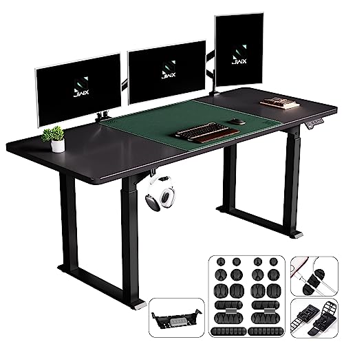 JWX 4WD Large Standing Desk, 71'' Height Adjustable Home Office Desk with Intelligent Lifting System and Dual Motors, High Load Capacity, 4 Leg Lift, Morandi Green Leather Mouse Pad