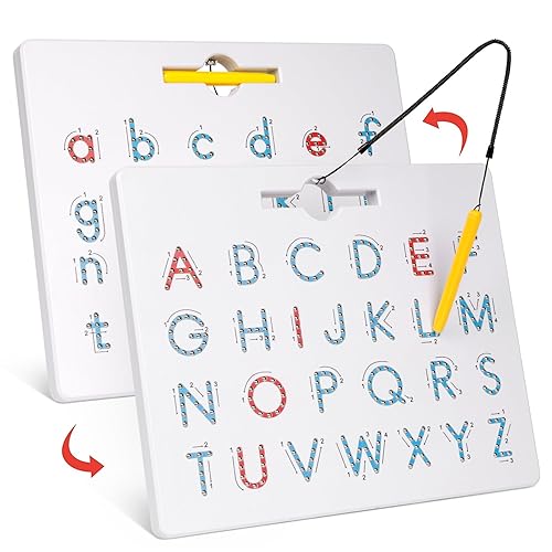 GAMENOTE Double Sided Magnetic Letter Board - 2 in 1 Alphabet Magnets Tracing Board for Toddlers ABC Letters Uppercase & Lowercase Practicing Learning Education Toys - Letter
