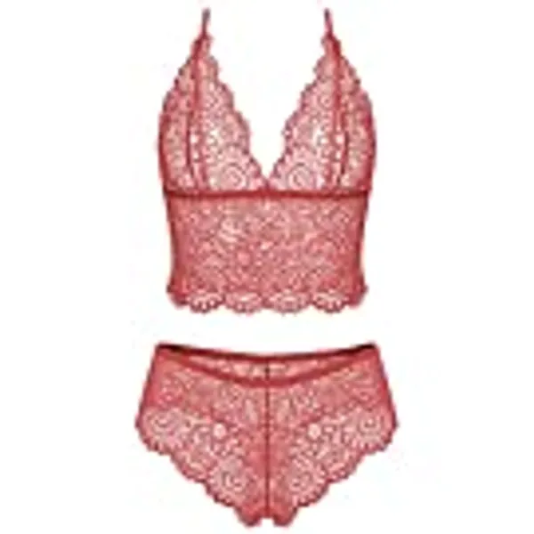 Lziizl Women Sexy Lace Bra and Panty Set Bralette Lingerie 2 Piece Babydoll Bodysuit S-XXL