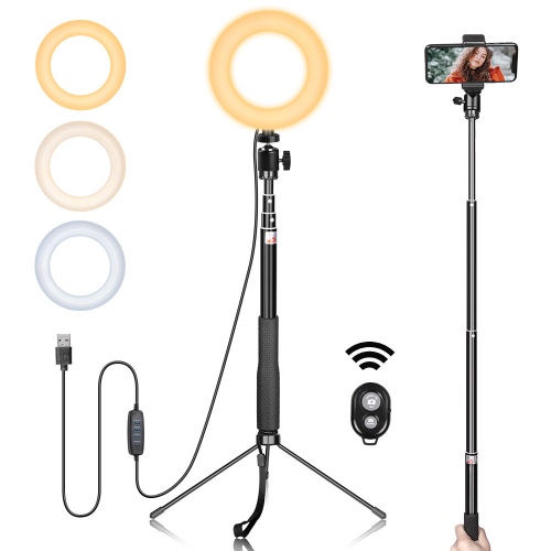 6 inch Ring Light with Gimbal Iron Metal Bracket Selfie Stick Bluetooth Set YF - Black