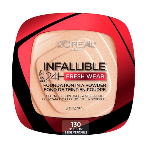 L´Oréal Paris base de maquillaje en polvo de larga duración Infallible 24h Freshwear, Tono 130 True Beige, 9gr - 130 True Beige