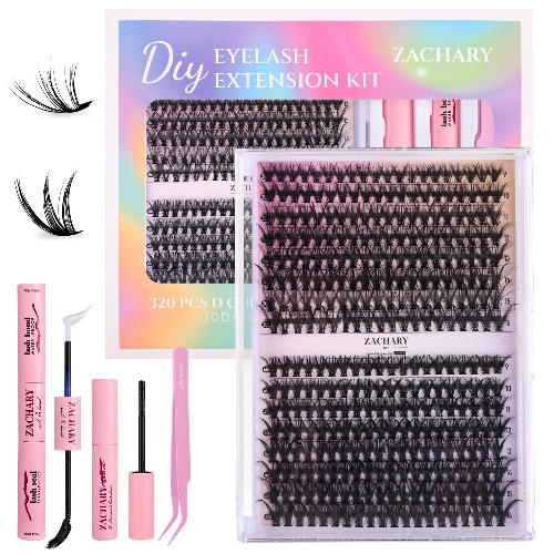 Kit De Extensión De Pestañas,Mezcla 30D 40D Con Unión Y Sellado De Pestañas De Sujeción Fuerte,PRacimos Pestañas Todo En 1 con 320 Pestañas Individuales Pinzas Pestañas En Racimo