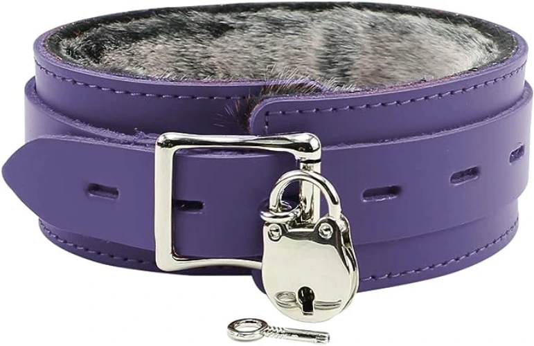 Austin Collar Handcrafted Genuine Leather Luxurious Fur Collar Made in USA - True Purple Large