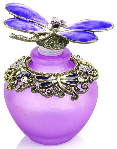 YU FENG 40ml Fancy Purple Dragonfly Empty Refillable Glass Perfume Bottle,Retro Frosted Butterfly Lid Perfume Bottle - Purple