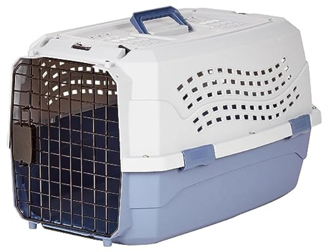 Amazon Basics - 2-Door Top-Load Hard-Sided Dogs, Cats Pet Travel Carrier, 23-Inch, Gray & Blue - Two-Door Top-Load - 23-Inch