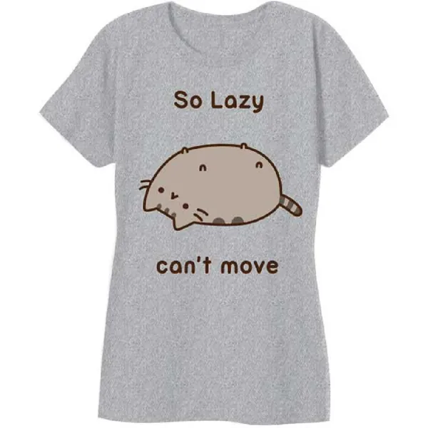 Pusheen Women's So Lazy Can't Move Tshirt - Large Gray