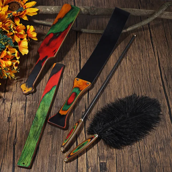 BDSM Hand made color wood Spanking Racket Flirting Feather Flirting Whip Sex Toys Soft Flogger for Couples Adult Games Sex Black Friday gift