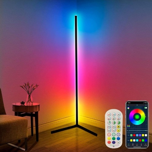 Muja 165cm Lámpara de Pie Inteligente LED, RGB Lampara de Piso Ajustable y Decolorada, Aplicación y Control Remoto, Cambia al Ritmo de la Música, Apto Para Salas de Juegos y Dormitorio