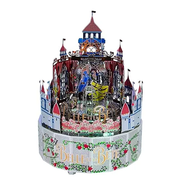 Microworld 3D Metal Puzzle, Beauty and The Beast Music Box, Colorful LED Light Model Kits, Metal Earth Model DIY Brain Teaser Romantic Gift for Girl Kids for Birthday Anniversary - A-beauty and the Beast