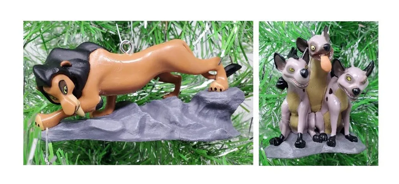 Lion King Ornament Set with Villains Scar and Hyena Trio (Unique Shatterproof Design)