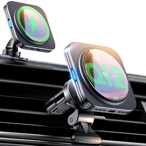 ESR for Qi2 15W MagSafe Car Mount Charger, Qi2-Certified MagSafe Car Charger, Air Vent/Dashboard Magnetic Wireless Car Charger, Car Phone Holder Mount for iPhone 16/15/14/13/12, Fast Charging, Black - Black - Qi2-Certified 15W Car Charger
