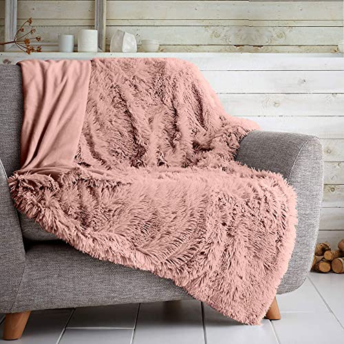 Sherpa Fleece Blanket Hug Snug Throws for Sofas Large Double Bed, Luxury Fuzzy Warm Faux Fur Fluffy Blanket For Bed & Couch Bed Throws, 150x200 Cm, Pink - Pink