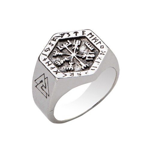 Viking Rings,Norse Pirate Viking Compass Vegivisir Rings,Runes Totem Amulet RingCompass Vintage Nordic Mythology Pagan Viking Jewelry For Men Women