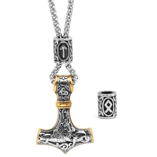 GuoShuang Viking thor hammer mjolnir necklace for men rune amulet noridc jewelry viking gift for men