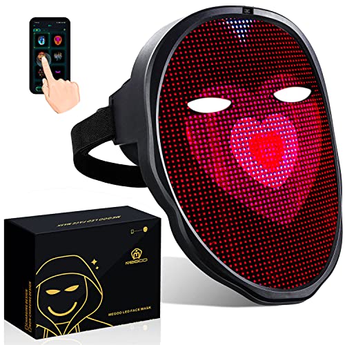 MEGOO Led Mask with Bluetooth Programmable App,Shining Led Light Up Face Mask for Adult Kid Halloween Masquerade Party - Usb Recharge