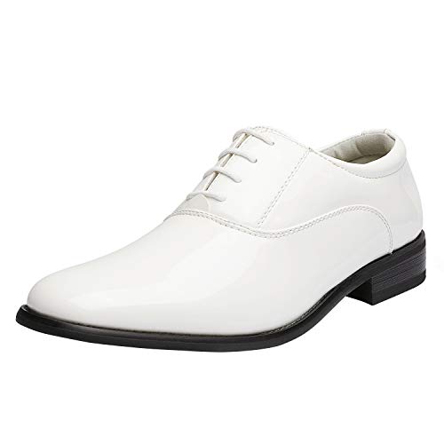 Bruno Marc Men's Faux Patent Leather Tuxedo Derby Dress Shoes Classic Lace-up Formal Oxford - 10.5 - 5/White