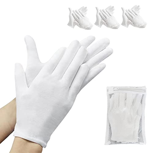 ZFYOUNG 6 Pcs（3pairs） White Cotton Gloves，White moisturizing Gloves, Cotton Gloves for Dry Hands Eczema, White Sleep Gloves for Men and Women, Beauty Coin SPA Cloth Gloves - 3 pairs of cotton gloves