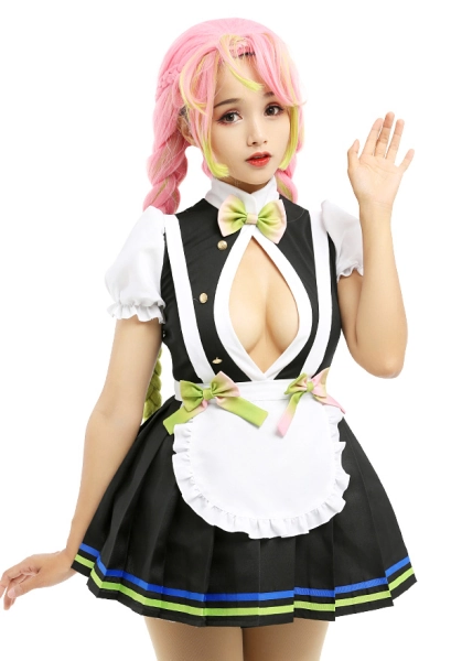 Mitsuri Maid Costume with Apron Sexy Maid Dress for Fun Open Chest Style