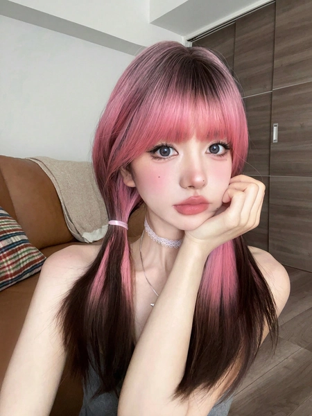Wig - 1 Piece Synthetic Heat-Resistant ,Straight Hair  Wigs  Multi Color  ,With Bangs, 20 Inches Long, Made From Fiber, Suitable For Daily Use, Natural And Realistic False Hairpiece.(Excluding Accessories)