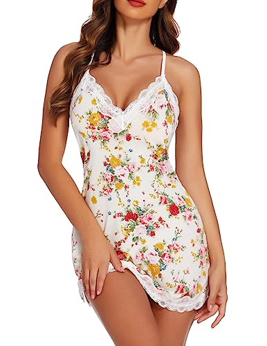 Avidlove Womens Sexy Lingerie for Women Lounge Nightwear Sexy Sleepwear Full Slip Chemise Lingerie Cotton Nightgowns Babydoll - Small - Pattern 8