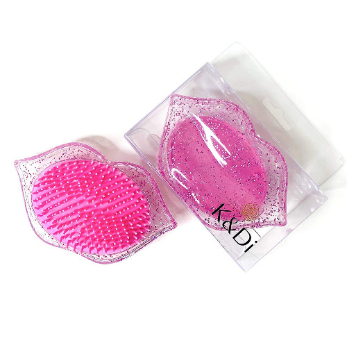 Travel Hair Brush - Detangling Mini Small Glitter Lip Shaped Comb for All Hair Types | No Pain No Handle Portable Hair Brush for Women & Kids | Suitable for Storage Accessories (Pink) - Pink