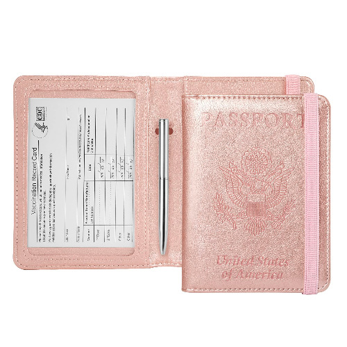 GDTK Leather Passport Holder Cover Case RFID Blocking Travel Wallet (Rose Gold) - 1-Rose Gold
