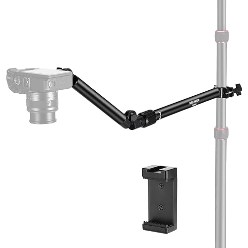 Neewer Overhead Camera Mount Arm with Clip, 22"/56cm 180°&360° 2 Section Flexible Holding Arm for Desk Stand, Fits 0.87"-1.1" Tube, 5.5lb/2.5kg Max Load for Camera LED Ring Light Mic, DS009 - 2-Section