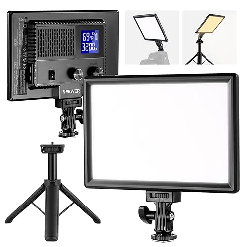 NEEWER 9" LED Video Light Panel, Dimmable DSLR Camera Soft Light with Mini Tripod, 4000mAh Battery, USB Type C Ports, 3200K~5600K CRI95+ 600Lux for Photography Video Recording Live Streaming, NL-116AI - NL-116AI