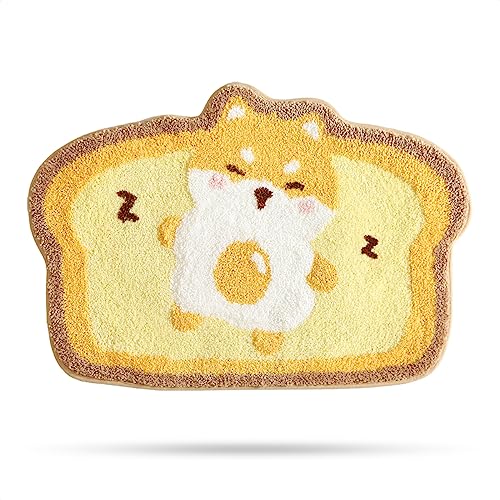 Molesun Cute Bath Mats Toast, Soft and Absorbent Microfiber Bath Rugs, Non-Slip Shaggy Shower Carpet, Machine Wash Dry, Soft Shower Rugs for Bathroom Floor, Tub and Shower, 18 x 26, Dog - 18" x 26" - Shiba Inu