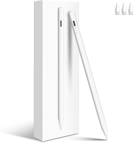 Stylus Pen for iPad, 13 mins Fast Charge Apple iPad Pencil with Palm Rejection, Tilt Sensitivity, Work for 2018-2024 iPad Air 3/4/5/M2, iPad Mini 5/6, iPad 6/7/8/9/10, iPad Pro 11"/12.9"/M4 - A-White
