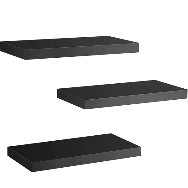 AMADA HOMEFURNISHING Floating Shelves Black, Wall Shelves with Invisible Brackets for Bedroom, Bathroom, Living Room, Kitchen, Set of 3 - AMFS07 - Black