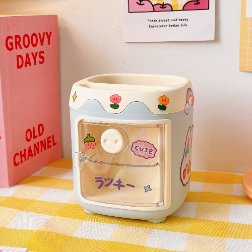 Kawaii Fridge Pen & Desk Organizer - Blue w/ Stickers