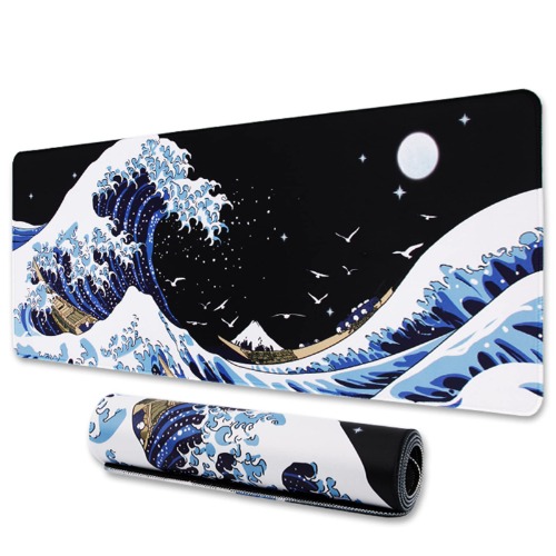 MEWOOCUE Gaming Laptop Mouse Pad, Sea Wave Big Desk Pads PC Keyboard Waterproof and Non-Slip 31.02 x 11.8inches 3mm Thick XL,XXL Rubber Table Mat, Kanagawa Surfing and Black - A Kanagawa Surfing 30cm x 80cm