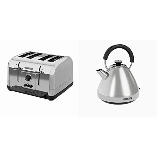 Morphy Richards 240130 Venture 4 Slice Toaster Brushed Stainless Steel & 100130 Venture Pyramid Kettle Brushed Stainless Steel - Brushed - + Pyramid Kettle, Brushed