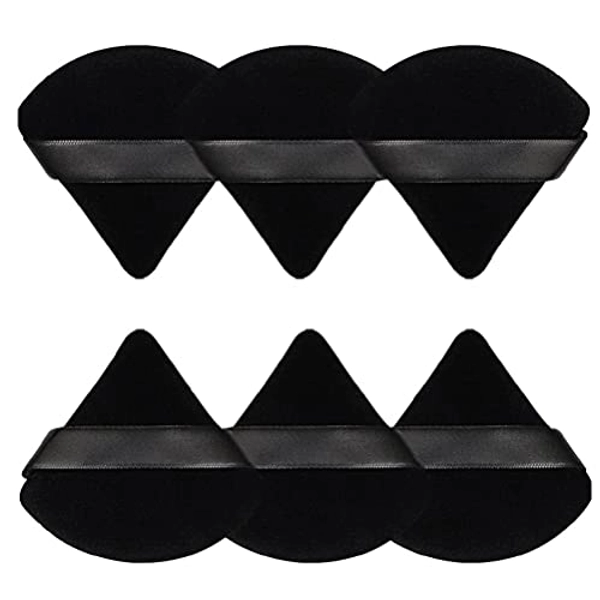 Pimoys 6 Pieces Powder Puff Face Soft Triangle Makeup Puff for Loose Powder Body Powder, Velour Makeup Blender Sponge Foundation Blending Sponges Set Beauty Makeup Tools(Black)